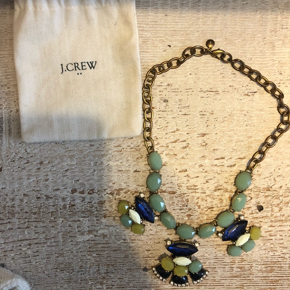 J Crew stone necklace, teal and blue